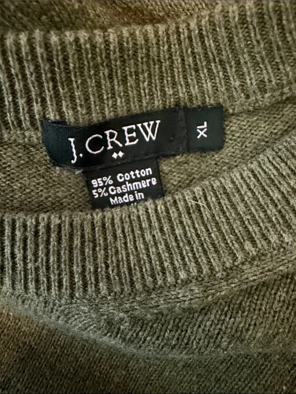 J Crew Sweater Mens Green Crewneck Cotton Cashmere Blend Long Sleeve Lightweight